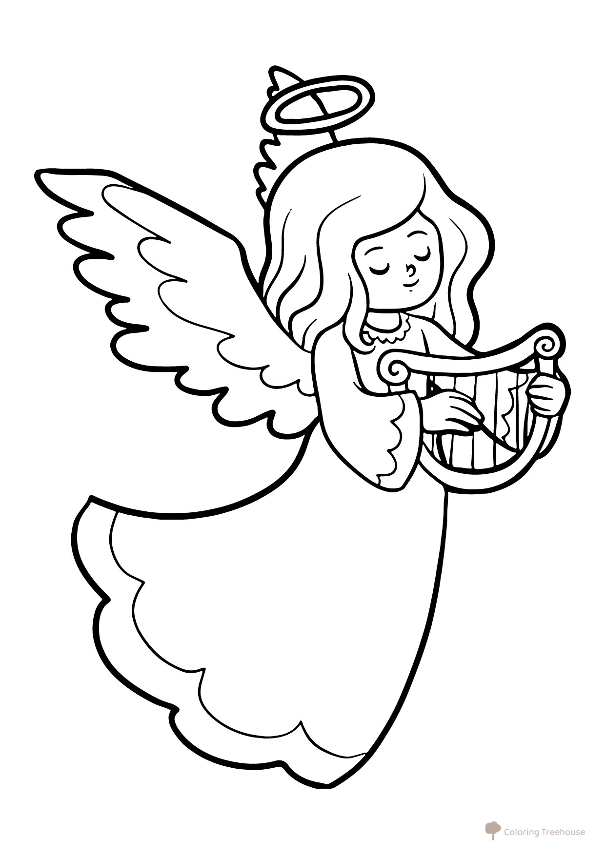 Angel Playing the Harp Coloring Page free printable Angel Coloring Pages coloring page
