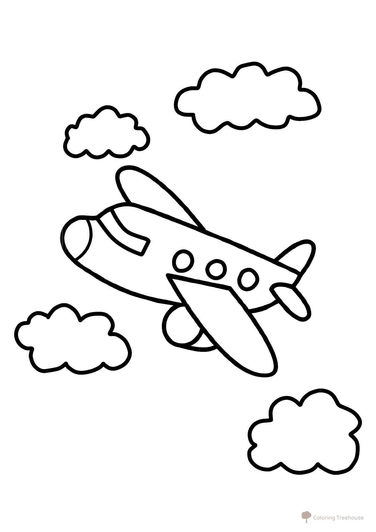 Airplane Flying in the Clouds Coloring Page free printable Car and Transport Coloring Pages coloring page