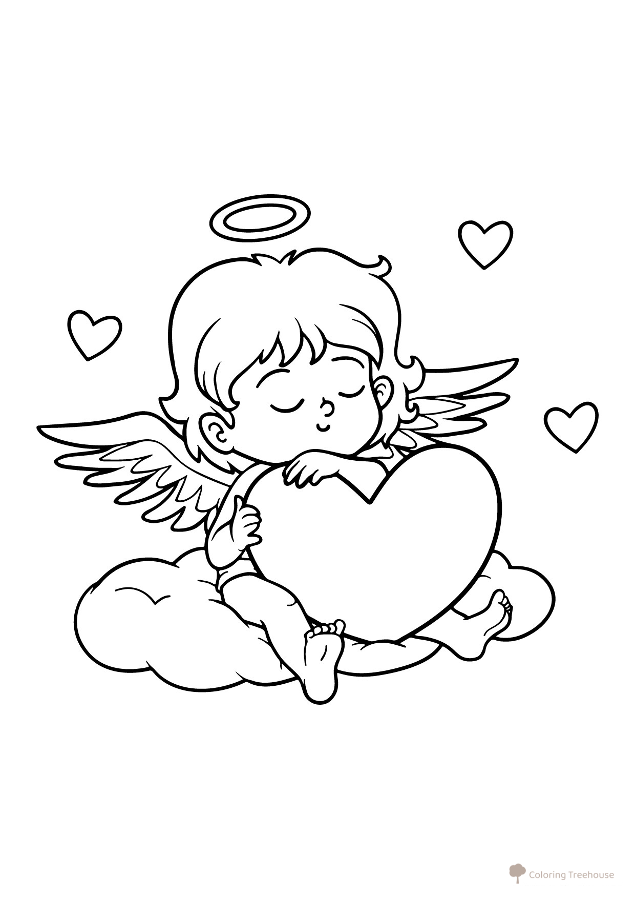 Angel with a Big Heart Coloring Page free printable Angel Coloring Pages coloring page