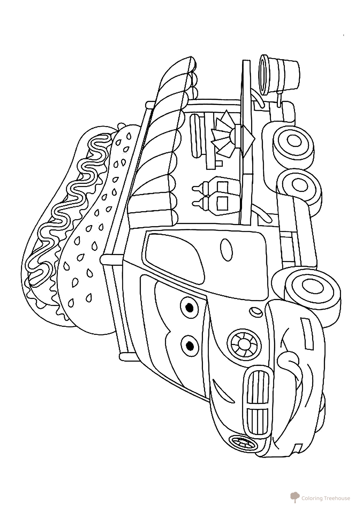Página para colorear «Cochecito hot-dog» dibujo para colorear gratis de Dibujos para colorear de coches