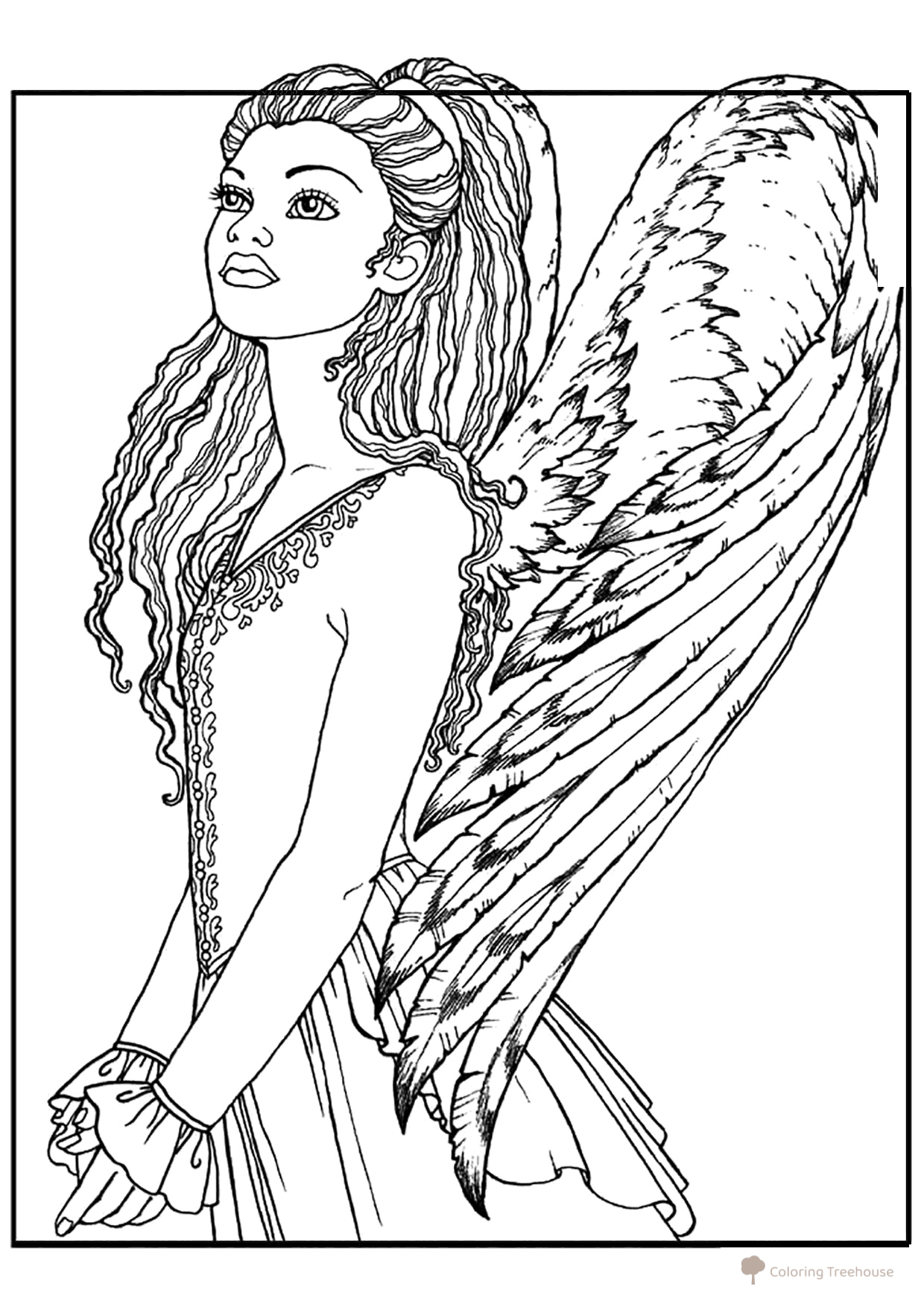 Página para colorear: Chica ángel dibujo para colorear gratis de Páginas para colorear de ángeles