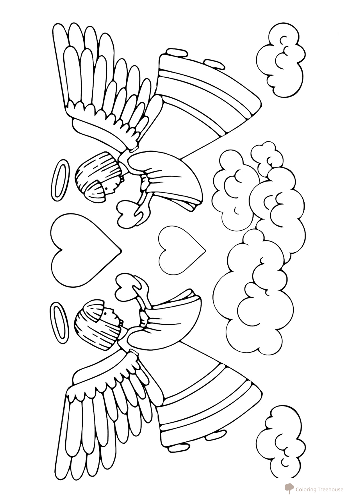 Two Angels with Hearts Coloring Page free printable Angel Coloring Pages coloring page