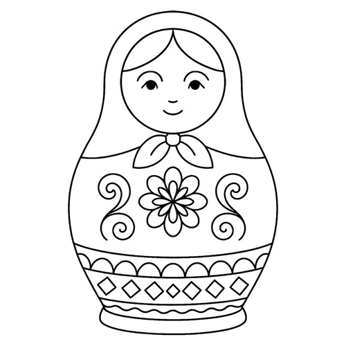 Matryoshka Doll with Flower and Diamonds Coloring Page free printable Matryoshka Coloring Pages coloring page