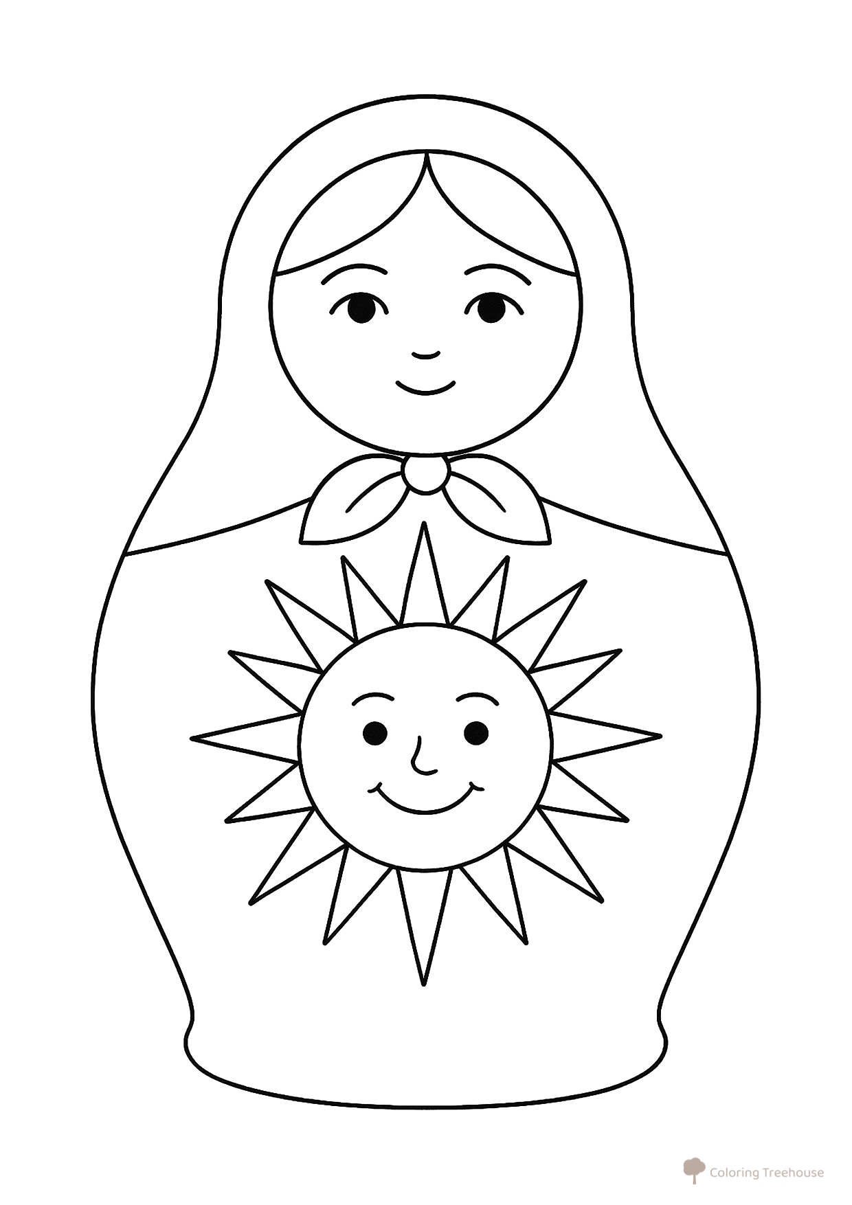 Matryoshka Doll with Sun Coloring Page free printable Matryoshka Coloring Pages coloring page