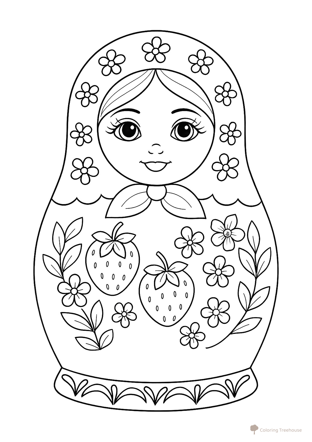 Página para colorear «Matrioska con fresitas» dibujo para colorear gratis de Páginas para colorear de matrioskas