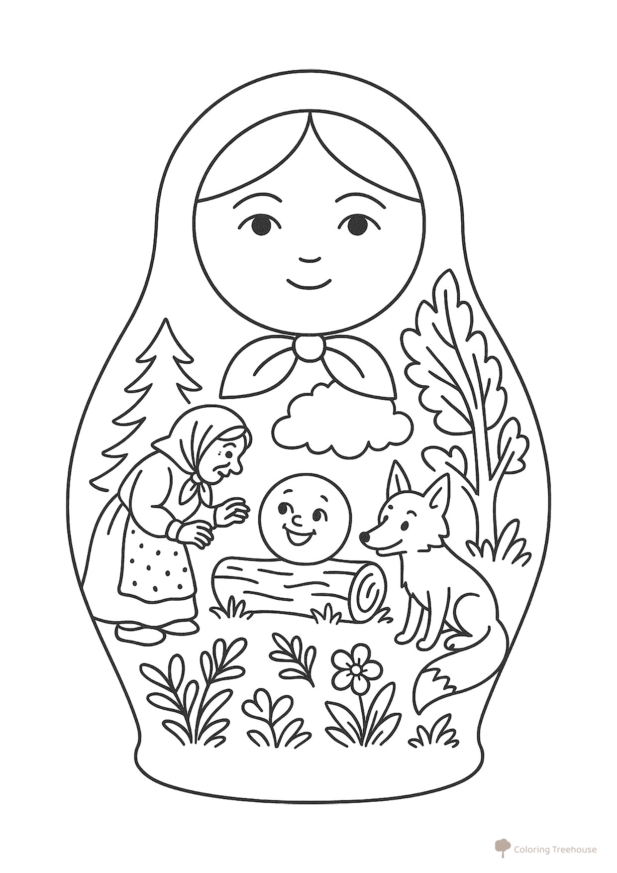 Matryoshka Doll Coloring Page — Kolobok Tale free printable Matryoshka Coloring Pages coloring page