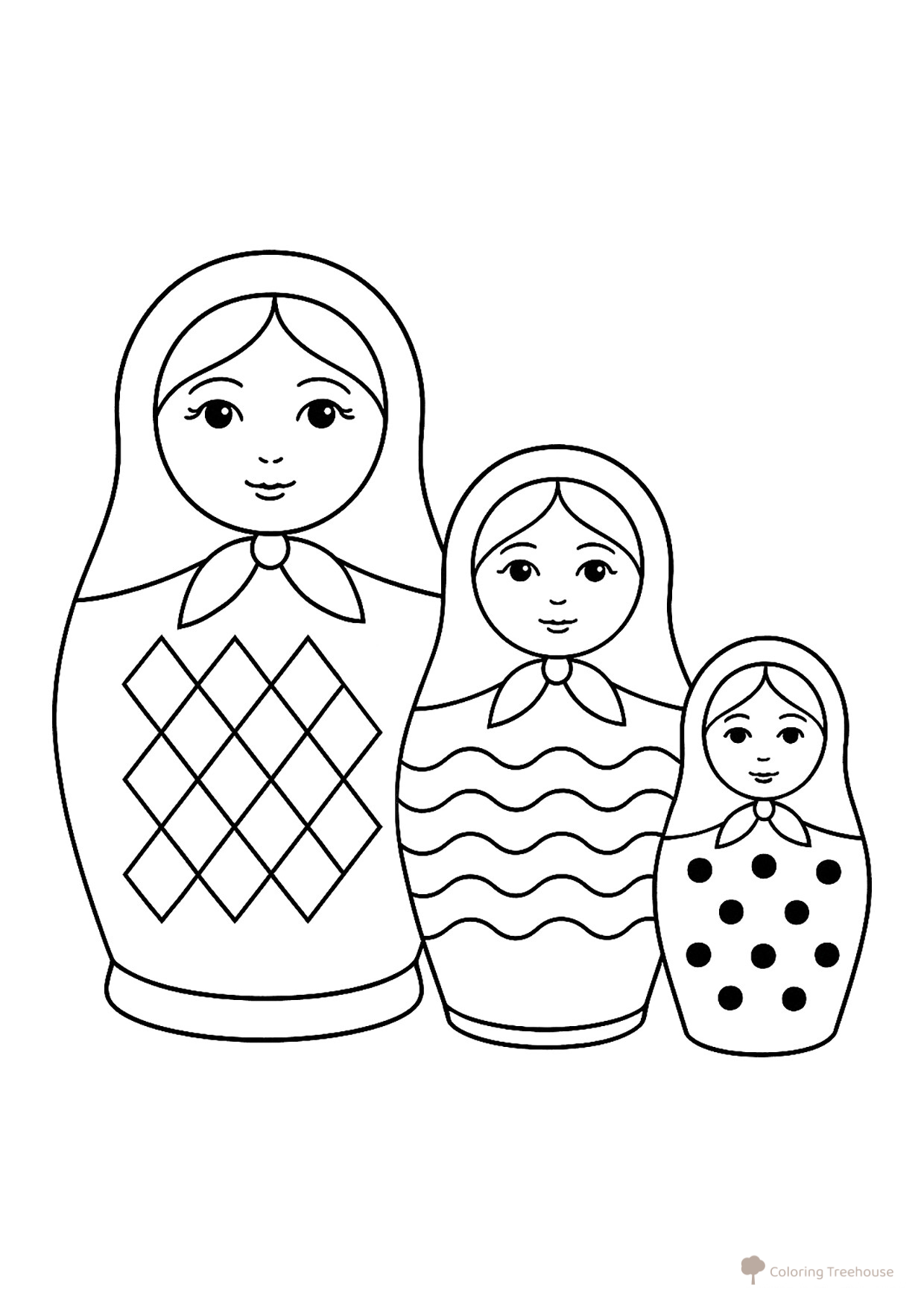 Matryoshka Dolls with Geometric Patterns Coloring Page free printable Matryoshka Coloring Pages coloring page