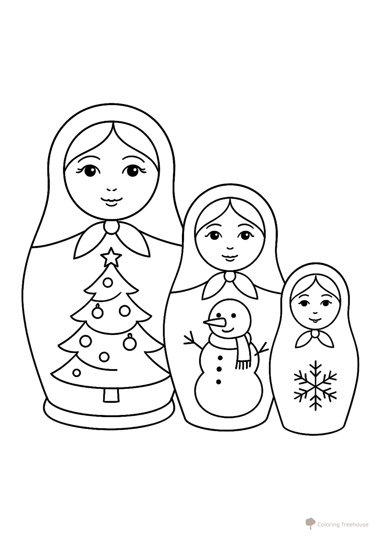 Matryoshka Dolls with Winter Patterns Coloring Page free printable Matryoshka Coloring Pages coloring page
