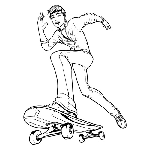 Dibujo para colorear: Max en el patinete dibujo para colorear gratis de Páginas para colorear de Max Steel
