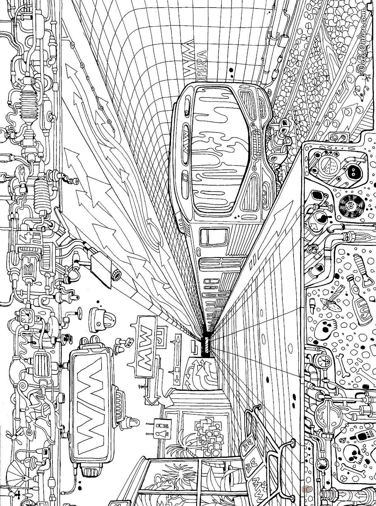 Página para colorear «Metro surrealista» dibujo para colorear gratis de Páginas para colorear: Metro