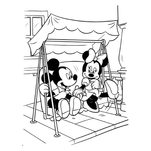 Mickey y Minnie en columpio - página para colorear dibujo para colorear gratis de Páginas para colorear de Mickey Mouse y sus amigos
