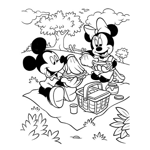 Mickey y Minnie en un picnic - Página para colorear dibujo para colorear gratis de Páginas para colorear de Mickey Mouse y sus amigos