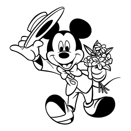 Mickey Mouse caballero con flores - página para colorear dibujo para colorear gratis de Páginas para colorear de Mickey Mouse y sus amigos