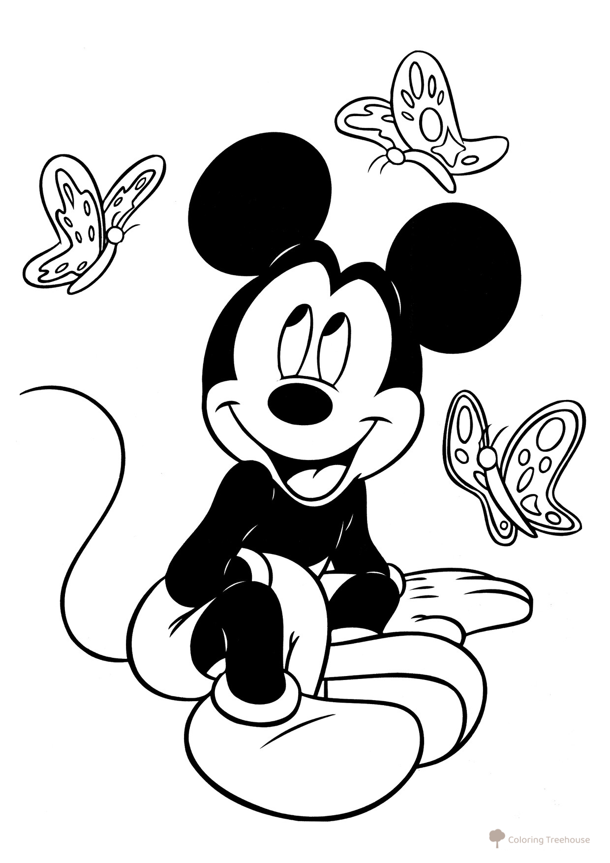 Mickey Mouse and Butterflies Coloring Page free printable Mickey Mouse Coloring Pages coloring page