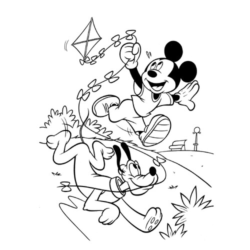 Mickey Mouse y Goofy con una cometa — página para colorear dibujo para colorear gratis de Páginas para colorear de Mickey Mouse y sus amigos
