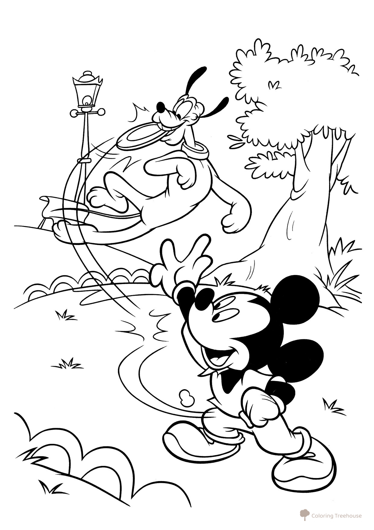 Mickey Mouse jugando con Goofy - página para colorear dibujo para colorear gratis de Páginas para colorear de Mickey Mouse y sus amigos