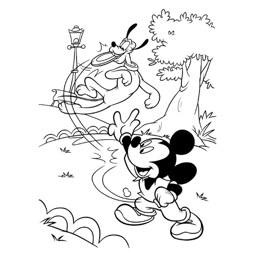 Mickey Mouse jugando con Goofy - página para colorear dibujo para colorear gratis de Páginas para colorear de Mickey Mouse y sus amigos