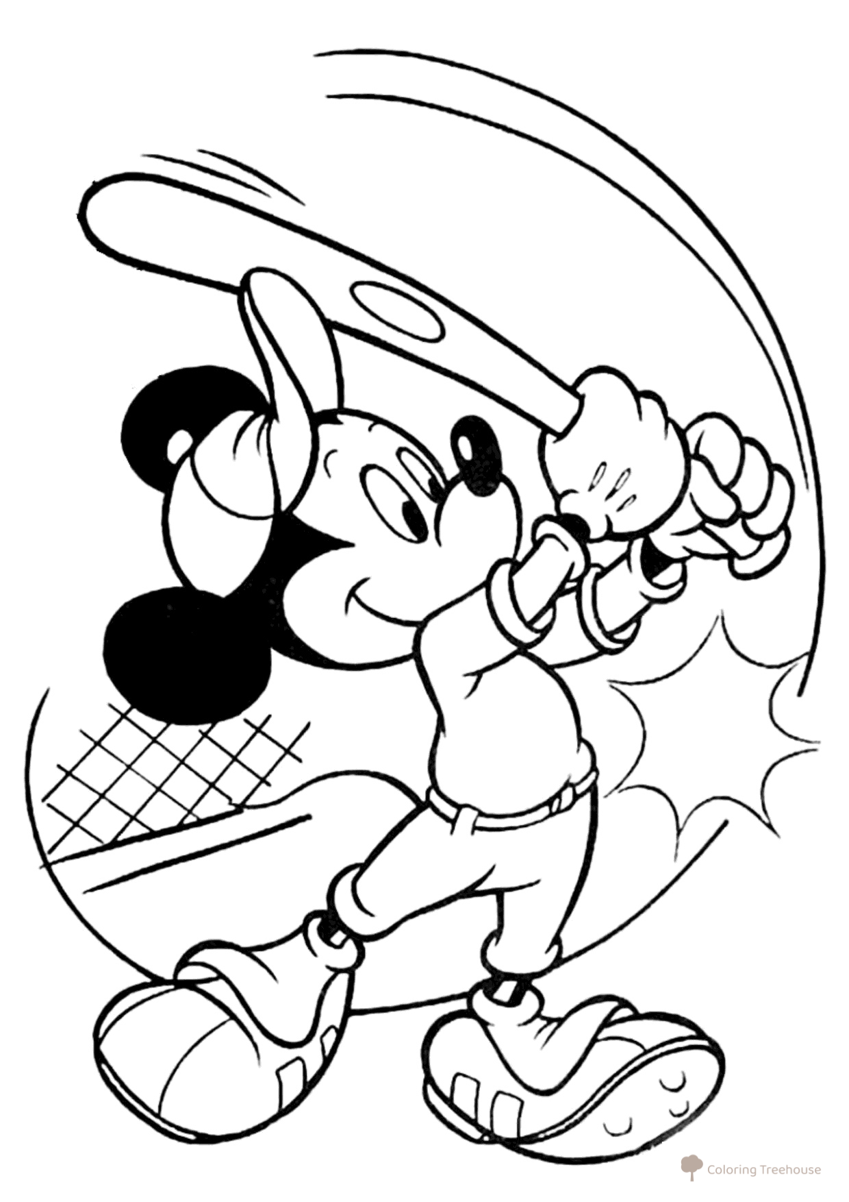 Mickey Mouse with a Baseball Bat Coloring Page free printable Mickey Mouse Coloring Pages coloring page