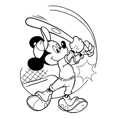 Mickey Mouse with a Baseball Bat Coloring Page free printable Mickey Mouse Coloring Pages coloring page