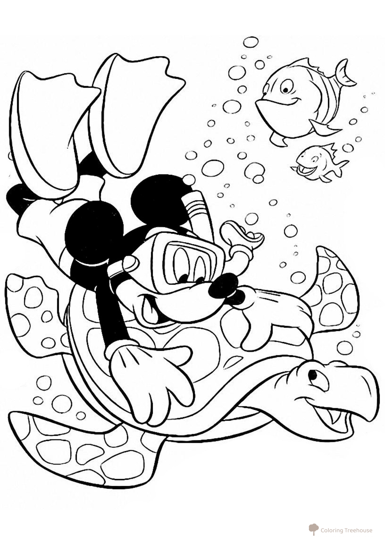 Mickey Mouse en el mundo submarino - página para colorear dibujo para colorear gratis de Páginas para colorear de Mickey Mouse y sus amigos