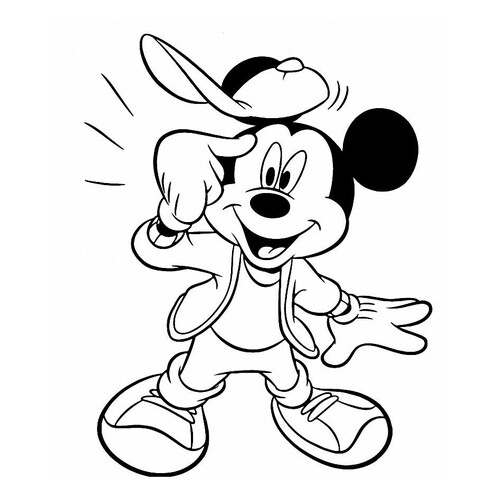 Dibujo para colorear: Mickey Mouse con una gorra divertida dibujo para colorear gratis de Páginas para colorear de Mickey Mouse y sus amigos