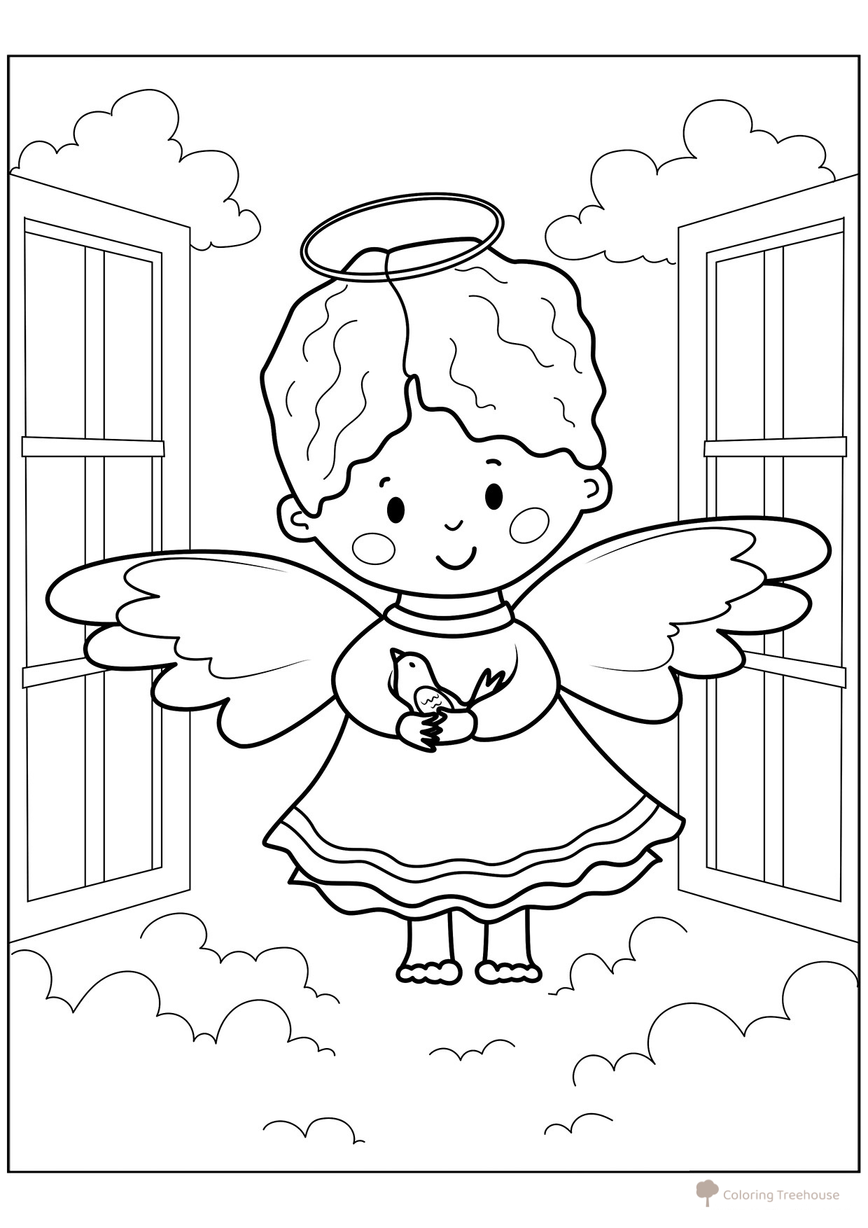 Página para colorear: Encantador angelito para los más pequeños dibujo para colorear gratis de Páginas para colorear de ángeles