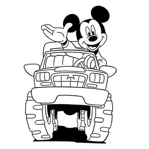 Mickey Mouse conduciendo un coche (Página para colorear) dibujo para colorear gratis de Páginas para colorear de Mickey Mouse y sus amigos
