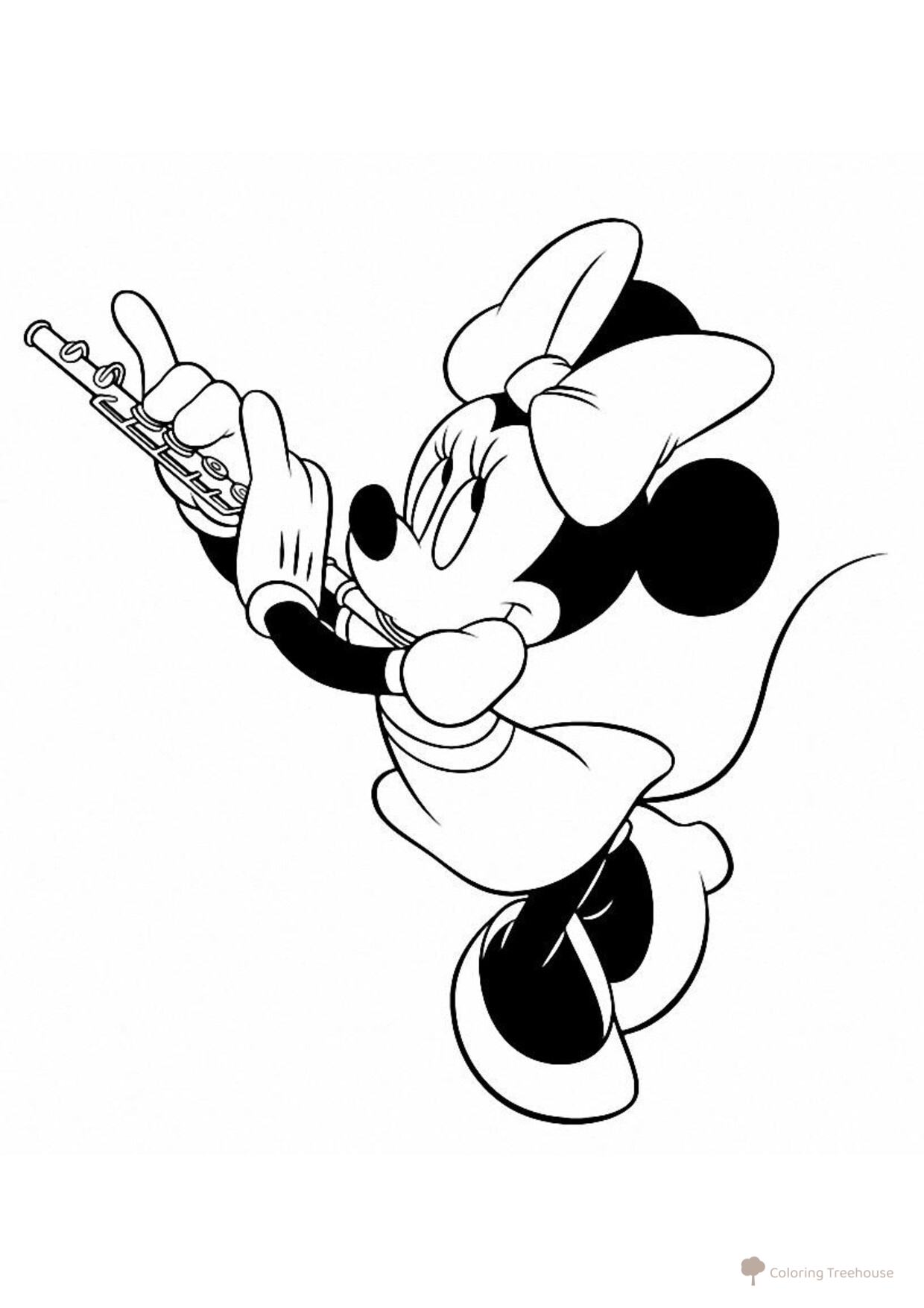 Minnie tocando la flauta - página para colorear dibujo para colorear gratis de Páginas para colorear de Mickey Mouse y sus amigos