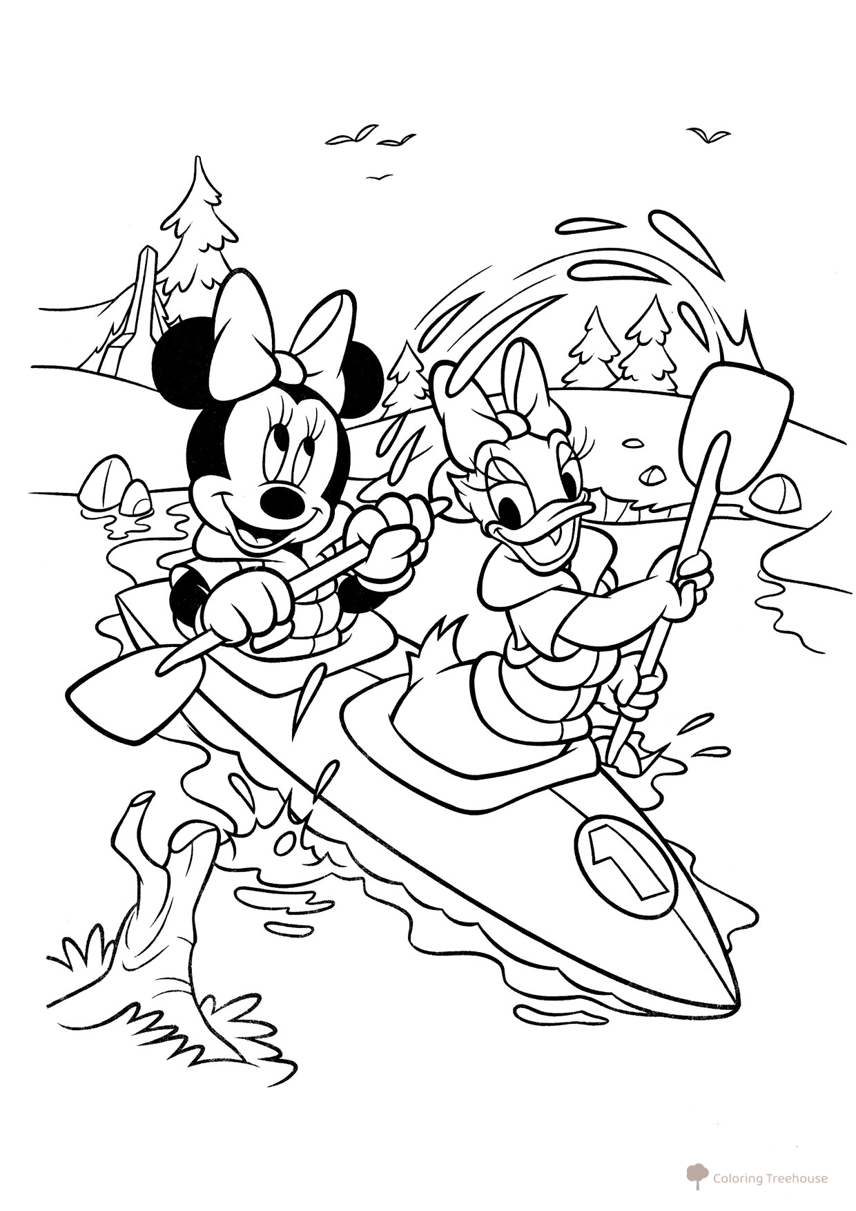 Minnie in a Boat Coloring Page free printable Mickey Mouse Coloring Pages coloring page