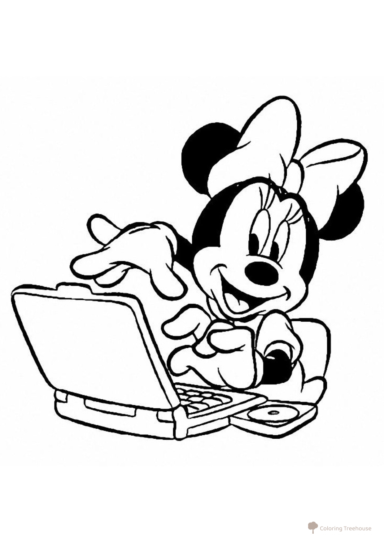Minnie con ordenador portátil - página para colorear dibujo para colorear gratis de Páginas para colorear de Mickey Mouse y sus amigos