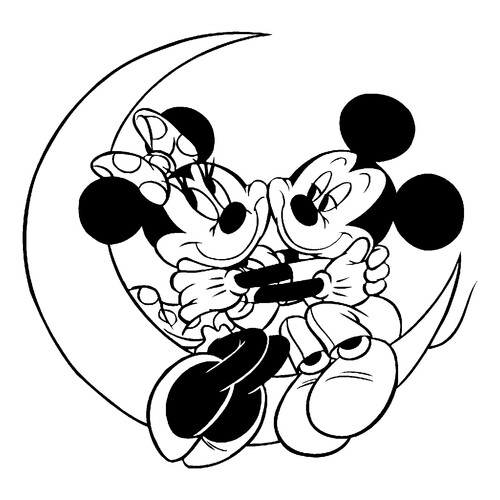 Página para colorear: Mickey y Minnie enamorados en la luna dibujo para colorear gratis de Páginas para colorear de Mickey Mouse y sus amigos