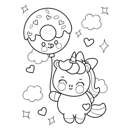 Página para colorear «Unicornio y dona» dibujo para colorear gratis de Cute Coloring Pages