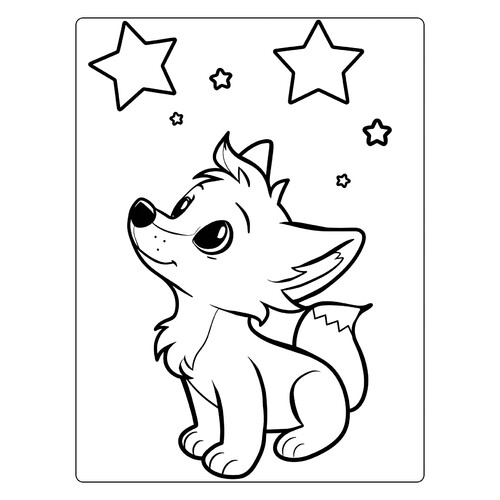 Página para colorear «Zorrito y las estrellas» dibujo para colorear gratis de Cute Coloring Pages