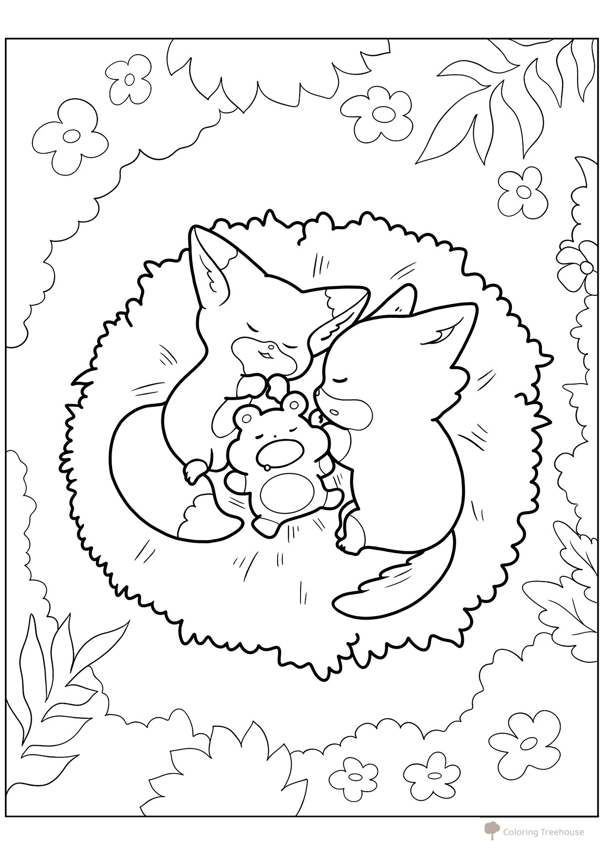 Dibujo para colorear «Zorritos y el hámster» dibujo para colorear gratis de Cute Coloring Pages