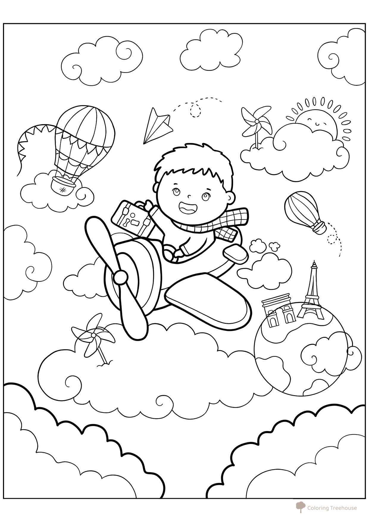 Boy on a Plane Coloring Page free printable Cute Coloring Pages coloring page