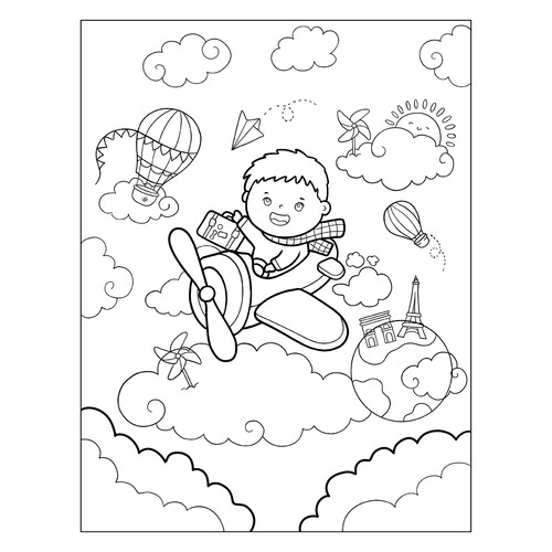 Boy on a Plane Coloring Page free printable Cute Coloring Pages coloring page