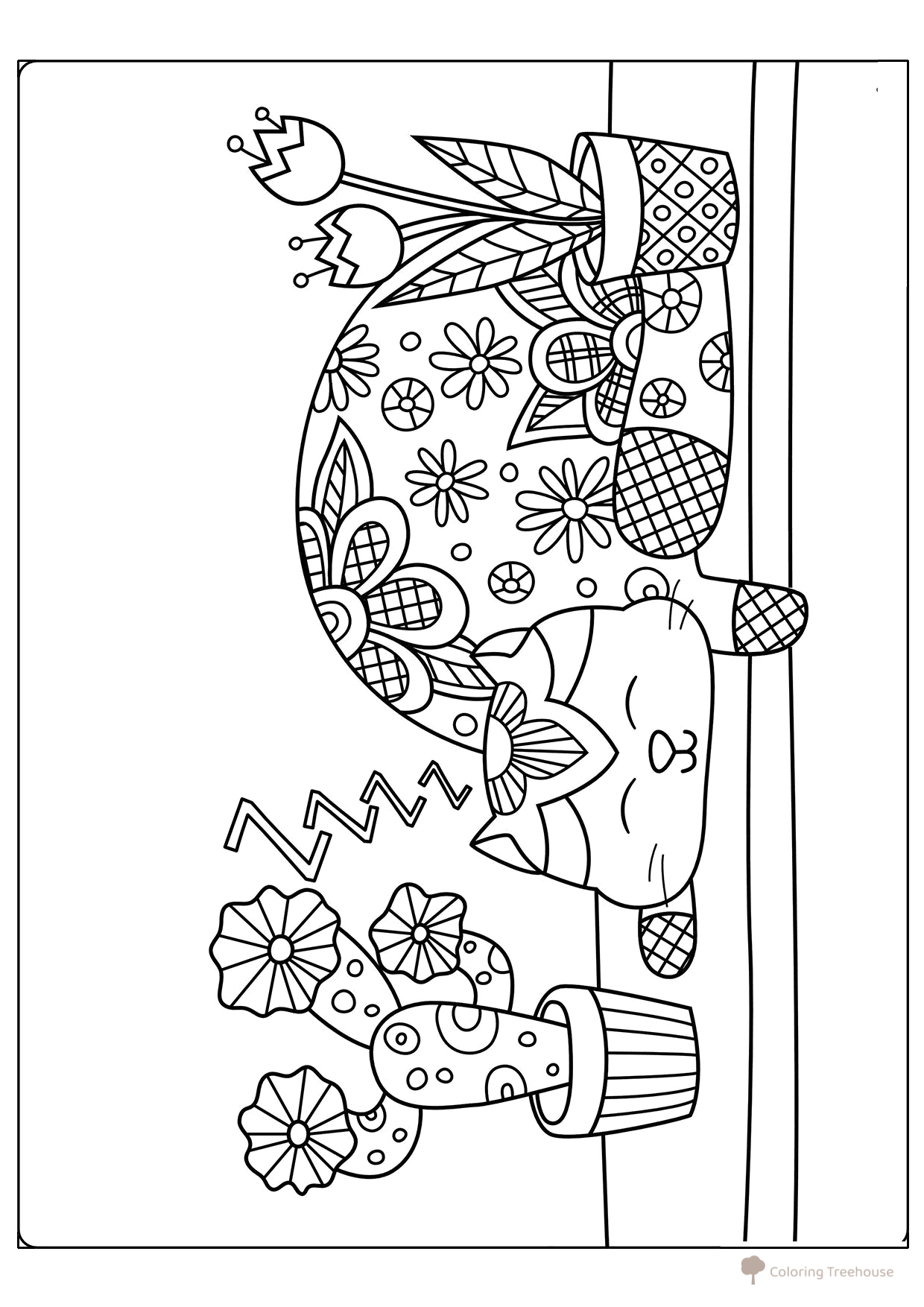 Dulce gatita antiestrés - página para colorear dibujo para colorear gratis de Cute Coloring Pages