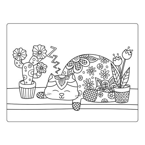 Dulce gatita antiestrés - página para colorear dibujo para colorear gratis de Cute Coloring Pages