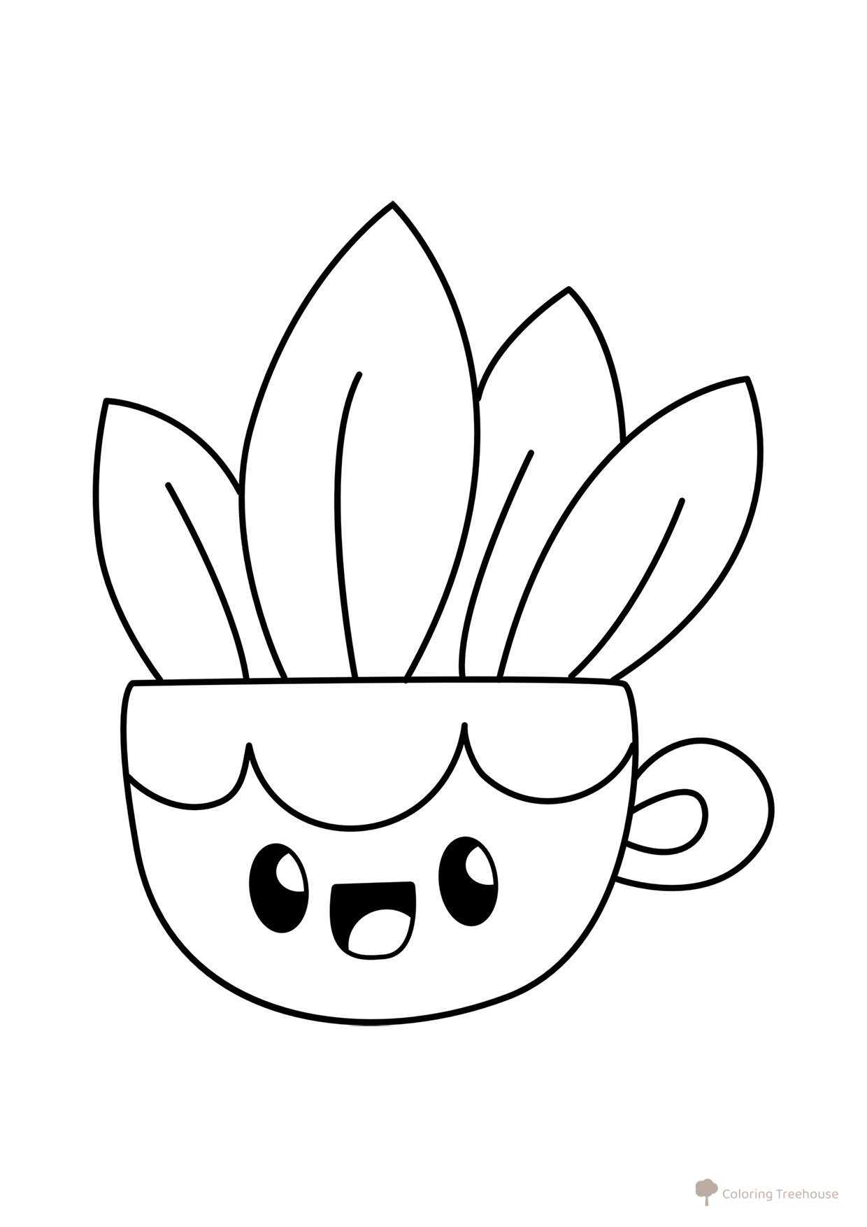 Página para colorear: Taza y hojitas adorables dibujo para colorear gratis de Cute Coloring Pages