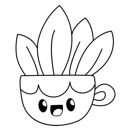 Página para colorear: Taza y hojitas adorables dibujo para colorear gratis de Cute Coloring Pages