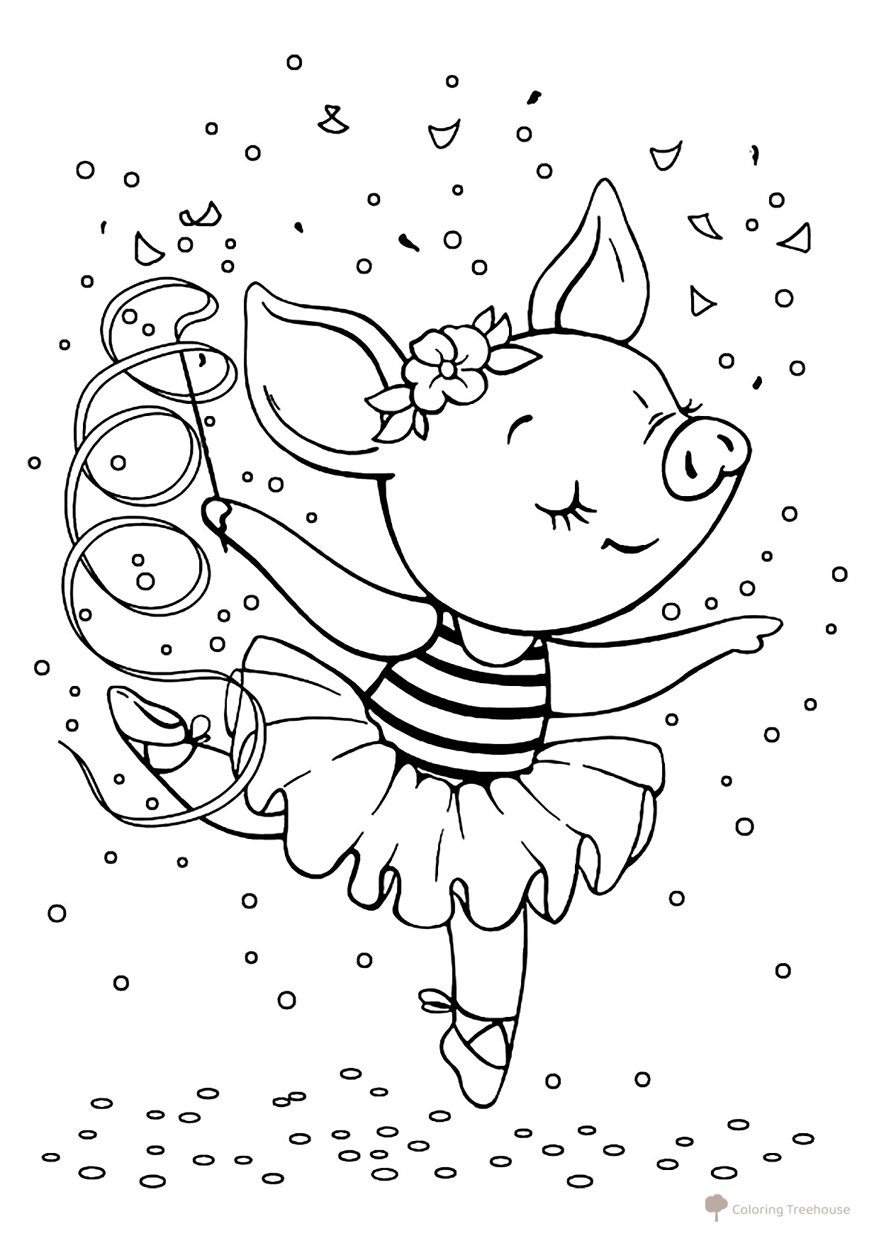 Libro para colorear «Tierna cerdita bailarina» dibujo para colorear gratis de Cute Coloring Pages