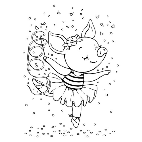 Libro para colorear «Tierna cerdita bailarina» dibujo para colorear gratis de Cute Coloring Pages