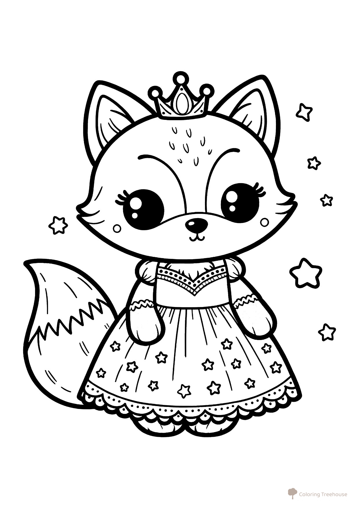 Dibujo para colorear: Lindo zorro con vestido dibujo para colorear gratis de Cute Coloring Pages