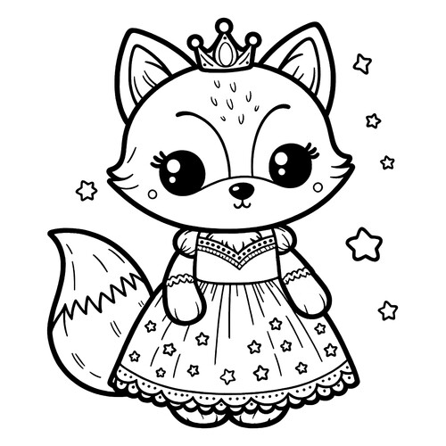 Dibujo para colorear: Lindo zorro con vestido dibujo para colorear gratis de Cute Coloring Pages