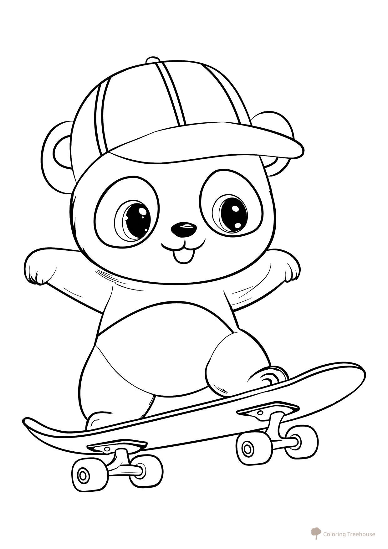 Cute Panda on a Skateboard Coloring Page free printable Cute Coloring Pages coloring page