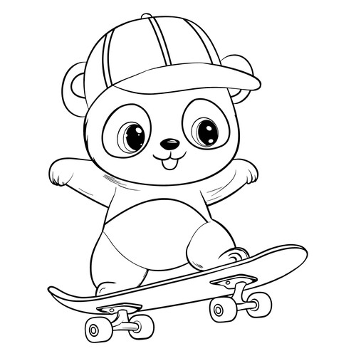 Cute Panda on a Skateboard Coloring Page free printable Cute Coloring Pages coloring page