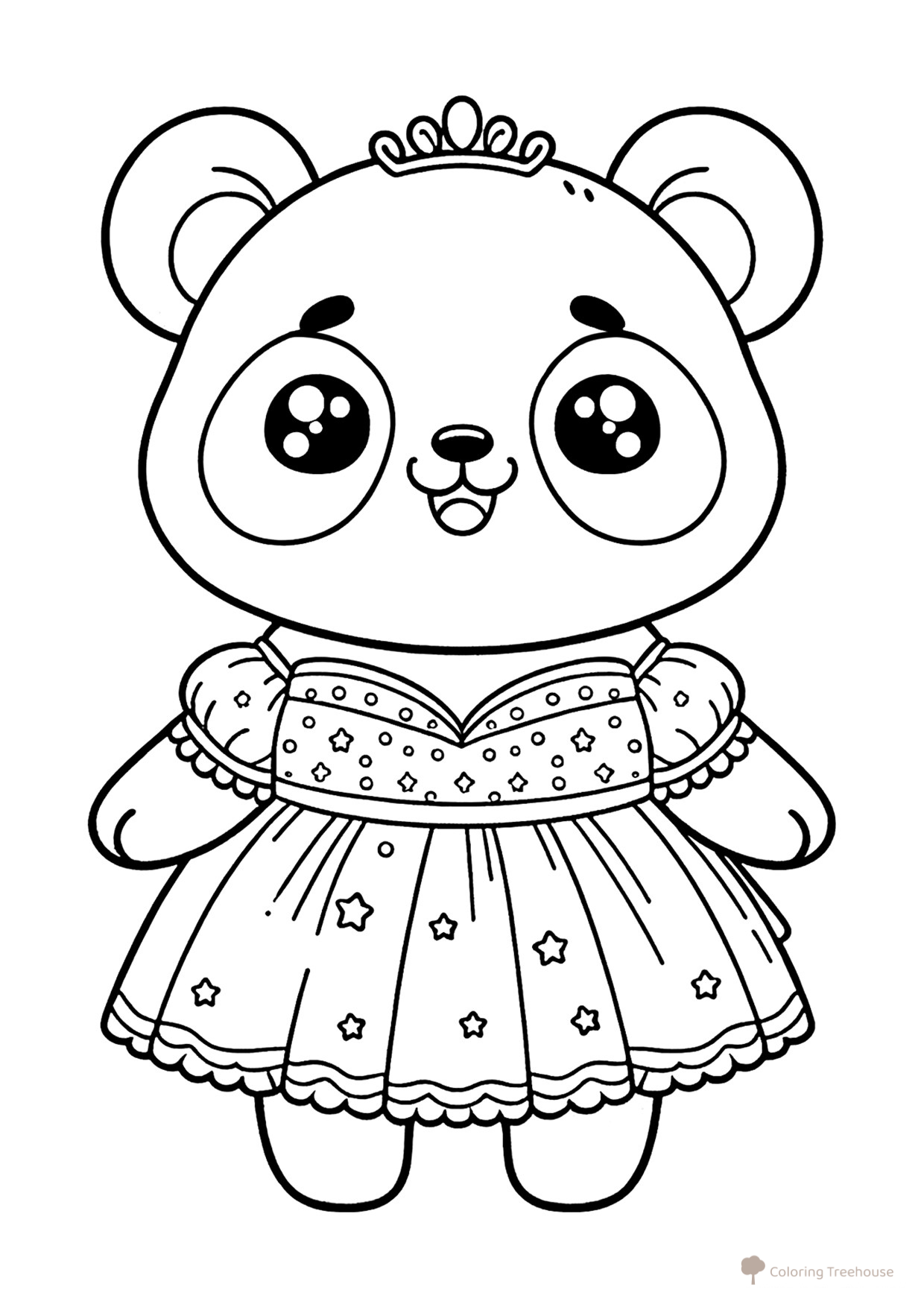 Cute Little Panda in a Dress Coloring Page free printable Cute Coloring Pages coloring page