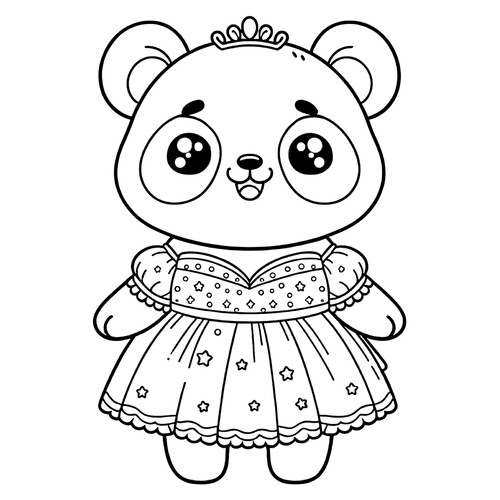 Cute Little Panda in a Dress Coloring Page free printable Cute Coloring Pages coloring page