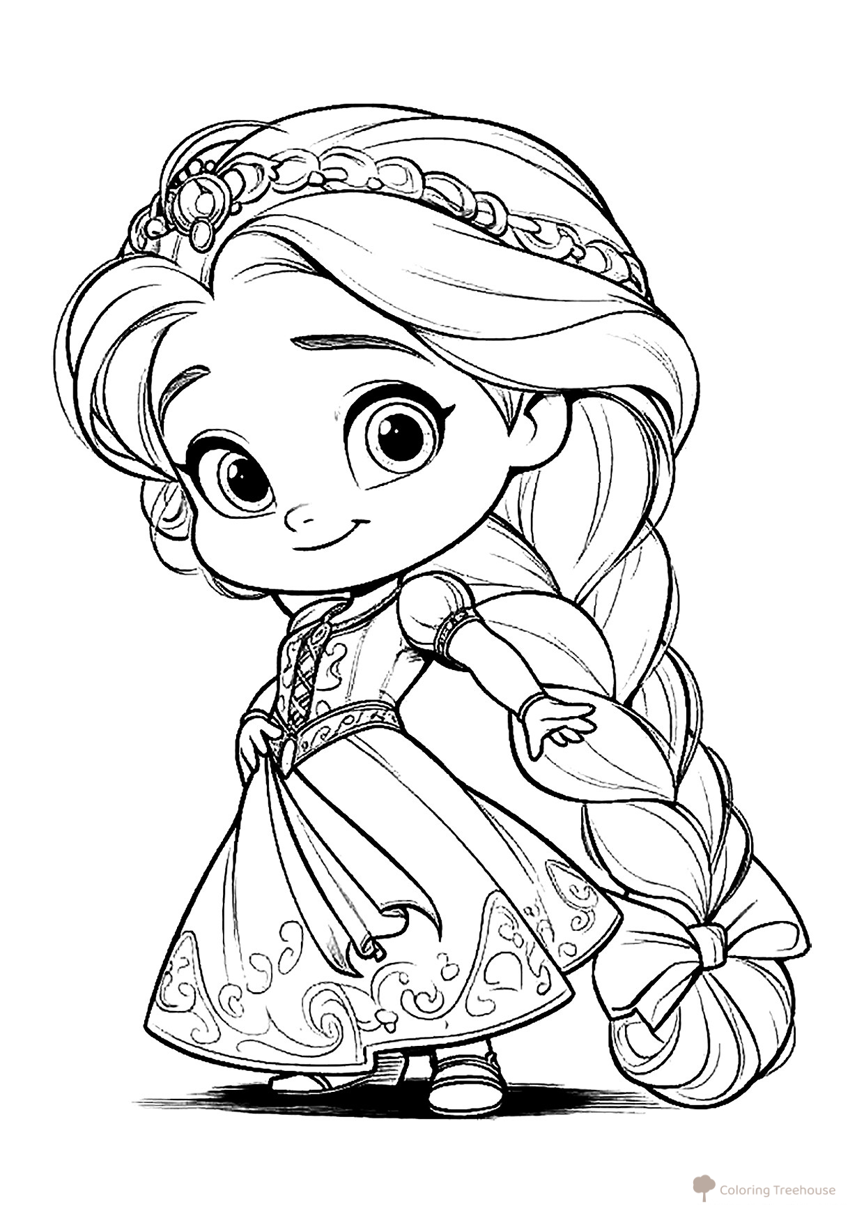 Página para colorear «Linda Rapunzel» dibujo para colorear gratis de Cute Coloring Pages