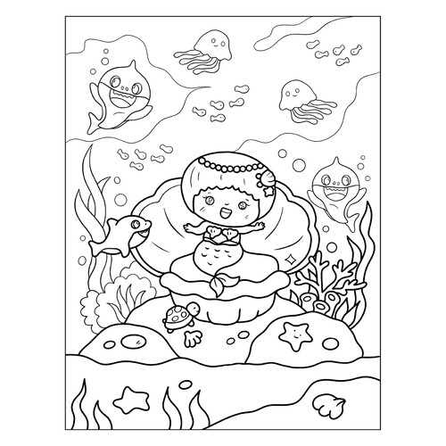 Página para colorear «La linda sirenita en el mundo submarino» dibujo para colorear gratis de Cute Coloring Pages